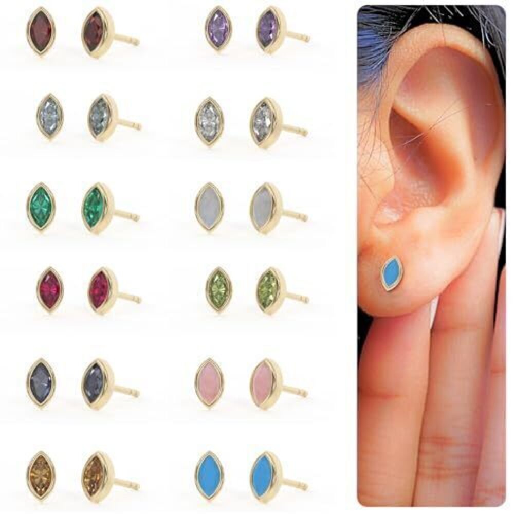 3655 Turquoise Stud Earrings , Marquise Stud Earrings - Hypoallergenic 18K